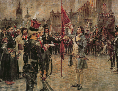 Tadeusz Kosciuszko arrives in Cracow on the 24th March 1794 to rally the Polish people to fight the Russian invasion, 1911 (oil on canvas)
