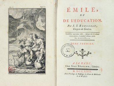 Frontispiece for 'Emile' by Jean-Jacques Rousseau, 1762 (engraving)