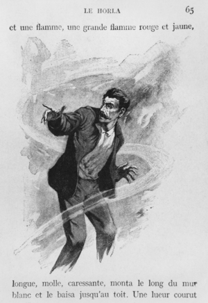 The narrator, illustration from 'Le Horla' by Guy de Maupassant (1850-93) engraved by Georges Lemoine, Paris, Editions Albin Michel, c.1910 (wood engraving)