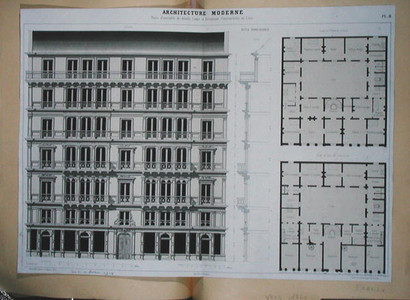 Design for a block of Flats in Paris during the Louis-Philippe era in Renaissance style, c.1840 (litho)