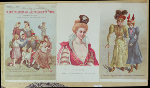 'Depopulation and Repopulation in France', booklet by Arthur Le Creps against Malthusianism, 1895 (colour engraving)
