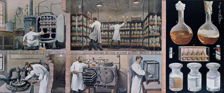 Preparing serums to combat tuberculosis, from 'Les Animaux', c.1900 (colour litho)