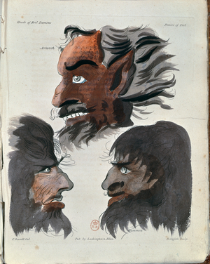 Astaroth, Abaddon and Mammon, three demons from 'The Magus' by the artist, engraved by R. Griffith, published in 1801 (coloured engraving)