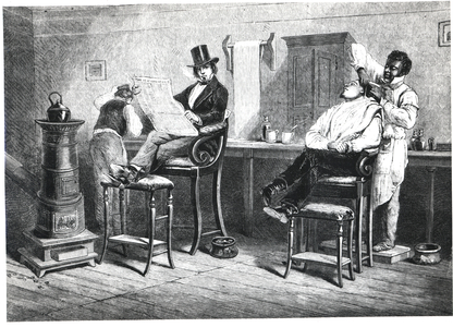 A Richmond Barber's Shop, 1861 (engraving) (b/w photo)