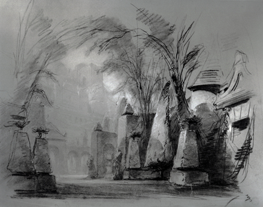 Set design for 'Les Burgraves' (1843) by Victor Hugo (1802-85) (pencil ? on paper)
