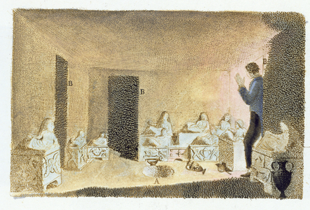 'Discovery of Etruscan Tombs'. illustration from 'Monumenti Etruschi' by Francesco Inghirami (1772-1846), published at Fiesole, 1825 (colour engraving)