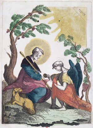 St. Rocco (1295-1327) 'The Gentleman of Montpellier' (coloured engraving)