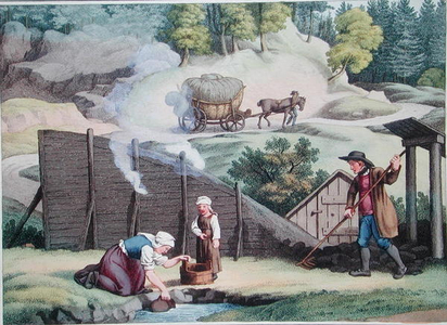 Making charcoal in Austria, illustration from 'Voyage Pittoresque en Autriche' by Alexandre de Laborde, published in Paris 1821 (colour engraving)