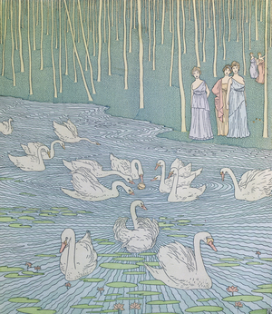 Nausicaa and her companions playing with a ball, illustration from Book 6 of the Odyssey, translated by Lecomte de l'Isle, c.1900 (colour litho)
