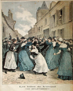Arrest of Lunatics in Villejuif, from 'Le Petit Journal', 1891 (coloured engraving)
