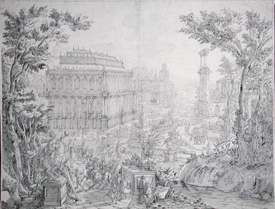 The Mausoleum of Halicarnassus (pen and ink and watercolour)