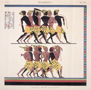 Interpretation of the frescoes at Ibsambul depicting Nubian slaves, from 'Monuments de l'Egypte et de la Nubie' by the artist, c.1835 (colour litho)