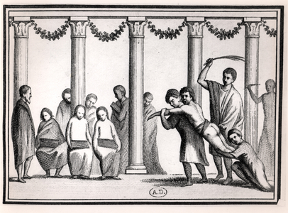 Roman Education, from a fresco (engraving) (b/w photo)