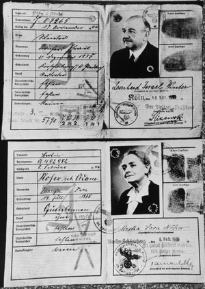 German Identity Cards for Jews, 1939 (pen & ink on paper) (b/w photo)
