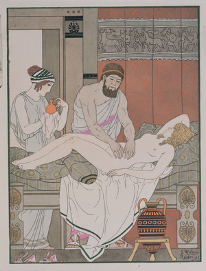Examination of a patient, illustration from 'The Complete Works of Hippocrates', 1932 (colour litho)