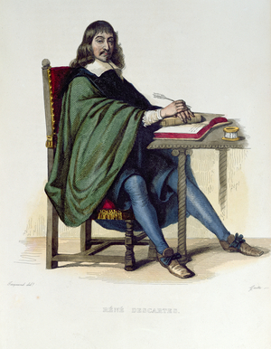 Rene Descartes (1596-1650), illustration from 'Le Plutarque Francais' ny E.Mennechet, published in Paris, 1835 (colour engraving)