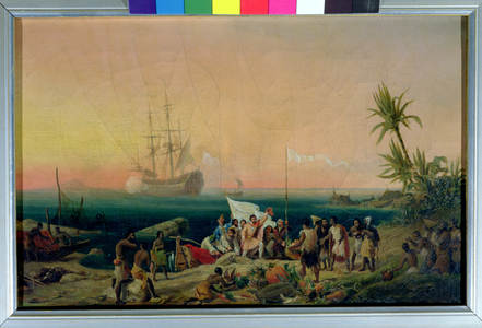 Jean de Bethencourt (c.1360-1425), Norman Navigator, discovering the island of Lanzarote in 1402, 1848 (oil on canvas)