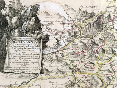 Cartouche from a map of the Cevennes region, 1703 (engraving)