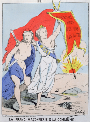 Allegory of Freemasonry and the Paris Commune, 1871 (colour litho)