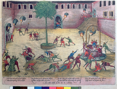 The 'Michelade' at Nimes on 29th and 30th September 1567 (coloured engraving)