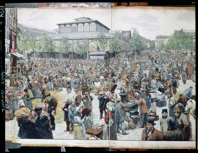 View of Les Halles, 1885 (colour litho)