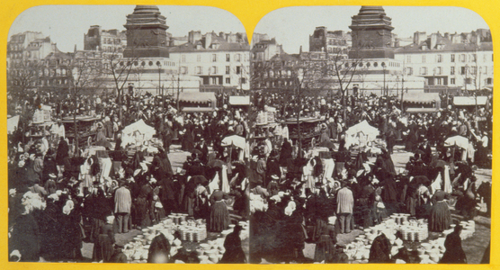 Place de la Bastille, the ham fair, Paris, stereoscopic view, c.1860 (b/w photo)