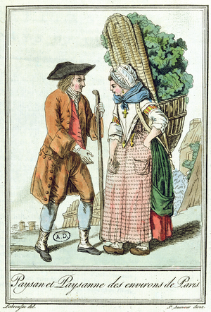 Peasants from the Paris Region, from 'Encylopedie des Voyages' by Jules Grasset de Saint-Sauveur (1757-1810) 1796 (coloured engraving)