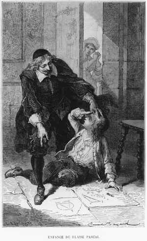 Scene from the childhood of Blaise Pascal (1623-62) (engraving) (b/w photo)