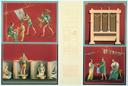 Washing and drying laundry, copy from a Pompeiian fresco (colour litho)