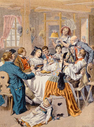 Celebration of an Engagement in Alsace, 1901 (colour litho)