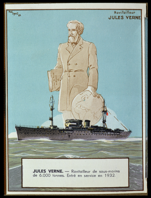 'The Jules Verne', French submarine supply ship, 1932 (colour litho)