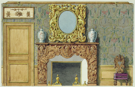 Chimney in the dining room at rue Fortunee, house bought by Balzac in 1847, 1851 (w/c on paper)
