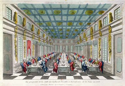 The Dining Room at Versailles in 1763 (coloured engraving)