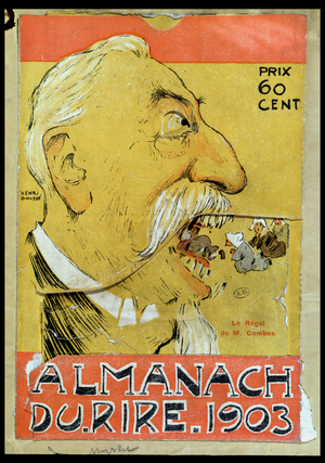 Caricature of Justin-Louis-Emile Combes (1835-1921) eating the clerics, cover of 'l'Almanach du Rire', 1903 (colour litho)