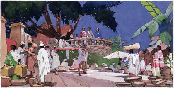 Jean Laborde (1804-78) and Queen Ranavalona I (1788-1861) of Madagascar in c.1855, c.1910-20 (w/c on paper)