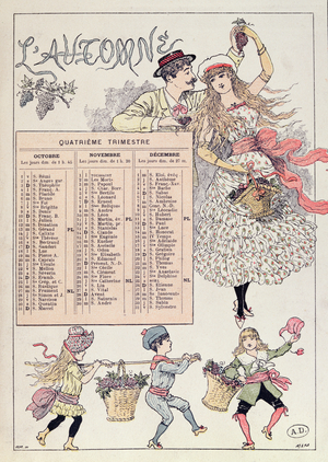 Calendar for the Autumn of 1886, c.1885 (colour litho)