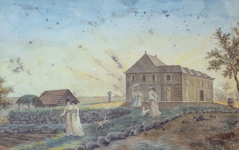 Family setting off for a walk, Ile de la Reunion, c.1813 (w/c on paper)