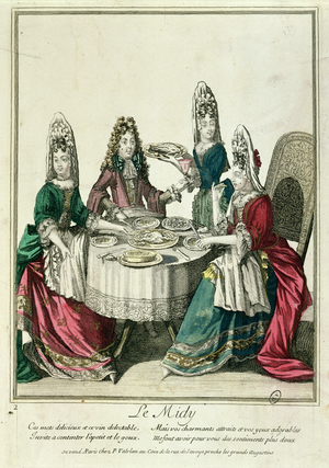 'Le Midy', end of the 17th century (coloured engraving)
