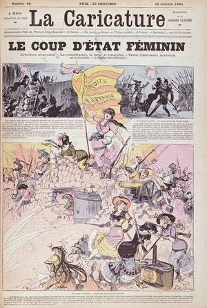 'The Feminist Coup d'Etat', from 'La Caricature', October 1880 (colour litho)