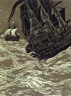The Phantom Ship, illustration from 'A Young Hero' by A. Angenetter, 1912 (engraving)