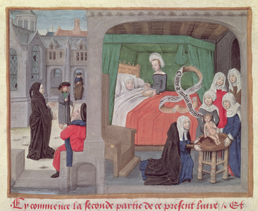 Caring for a mother and her newborn (vellum)