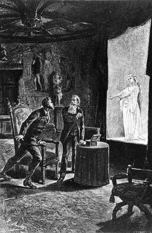 Count Franz de Telek thinks he sees his former lover 'La Stilla', illustration for 'The Carpathian Castle' by Jules Verne, published by Hetzel, 1892 (litho)