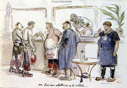 A bar at the Abattoirs de la Villette, c.1925-30 (colour litho)