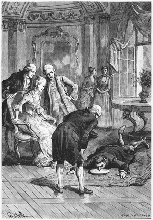 The sleepwalker Victor and the Marquis of Puysegur at Madame de Montesson's, illustration from 'Les Mysteres de la Science' by Louis Figuier (1819-94) 1886 (engraving) (b/w photo)