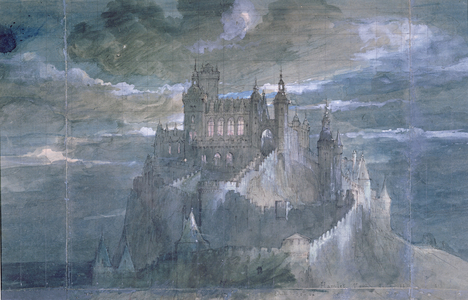 Set design for a production of Hamlet (Act One) at the Comedie Francaise, 1884 (w/c on paper)