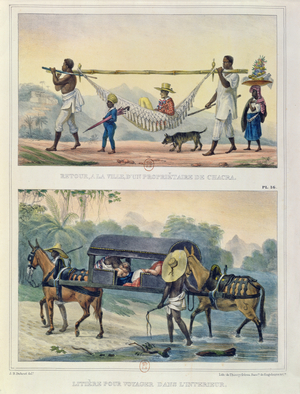 Different Transport in Brazil, from 'Voyage Pittoresque et Historique au Bresil', engraved by Thierry Freres, 1839 (colour litho)