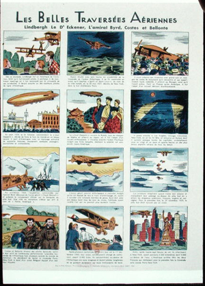 Pioneers of early aviation: Charles Lindbergh (1902-74) Hugo Eckener (1868-1974) Admiral Richard Byrd (1888-1957) Dieudonne Costes (1892-1973) and Maurice Bellonte (1896-1984), 1943 (colour litho)