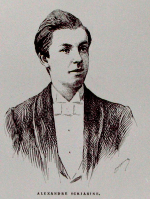 Aleksandr Nikolaievitch Skriabine (1872-1915), illustration from 'L'Histoire de la Musique en Russie' by Albert Soubies, published in Paris, 1898 (engraving) (b/w photo)