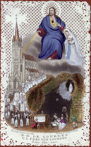 Souvenir of the Pilgrimage to Lourdes, made for the International Exhibition in Paris, 1867 (colour litho)