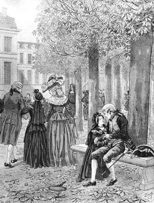 Napoleon Bonaparte (1769-1821) Taking Charge of his Sister Elisa at St. Cyr in c.1784, illustration from 'Bonaparte' by G. Montorgueil, 1910 (litho) (b/w photo)